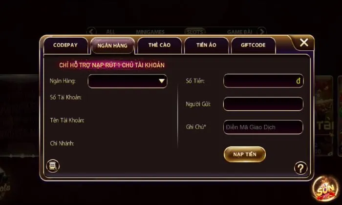 Nạp tiền Sunwin Nạp tiền Sunwin bằng chuyển khoản Ngân hàng siêu đơn giản